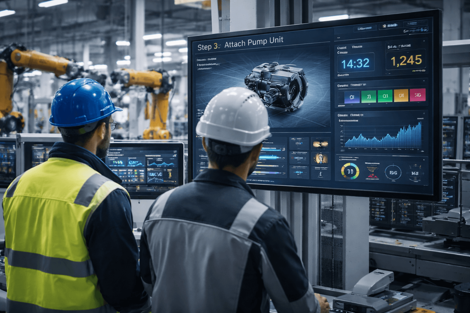 Production-facing workflow display in a food and beverage processing environment.